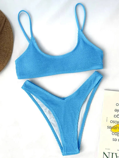 7 Colors Wrinkled Crinkled Triangle Bikini Women Swimwear Female Swimsuit Two-pieces Bikini set Bather Bathing Suit Swim Lady
