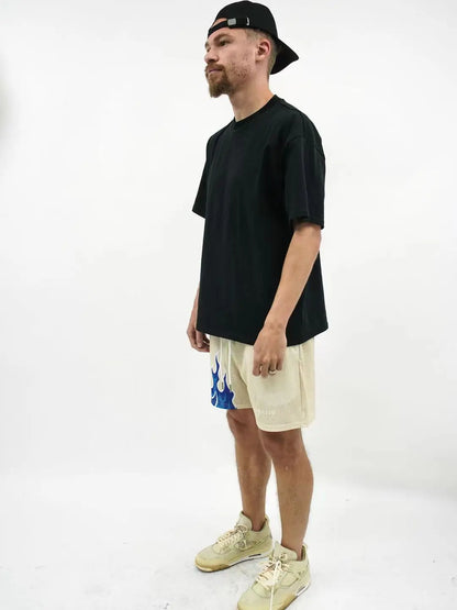 2023 Mesh Breathable Men Shorts GYM Basketball Running Quick-Drying Shorts Baggy Flame Print Fashion Shorts Summer Shorts
