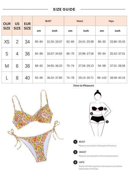 2025 Women's Bikini Sets New Floral Print Bikini Sets Underwire Tie Side Swimsuit Two Piece Bathing Suits Swimwear