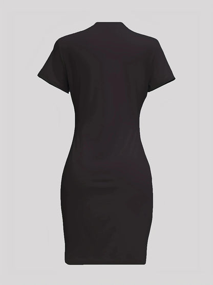 Women's plus size summer Q-letter print short sleeved round neck loose casual T-shirt dress High Street Unisex style