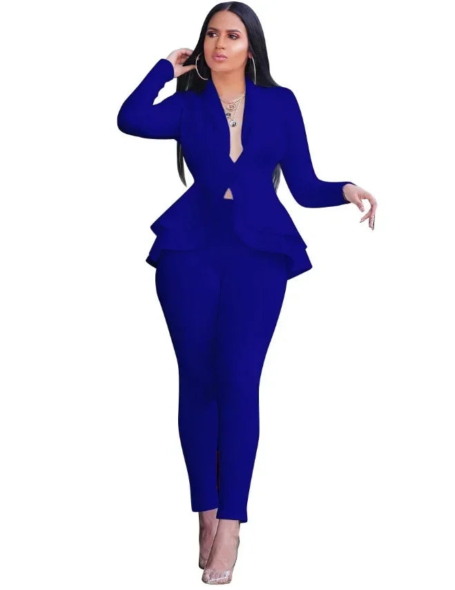 Women's L-XL Plus size Fashionable ruffled edge air layer professional uniform casual set and atmospheric showcasing