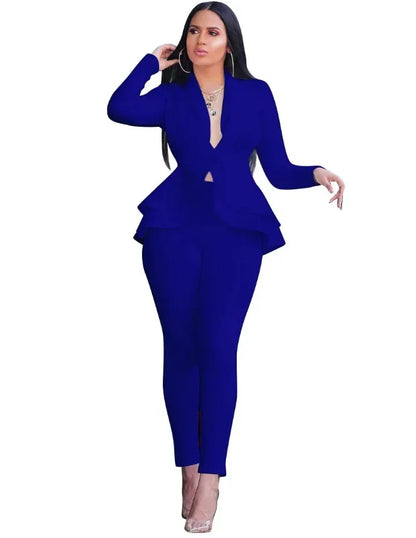 Women's L-XL Plus size Fashionable ruffled edge air layer professional uniform casual set and atmospheric showcasing