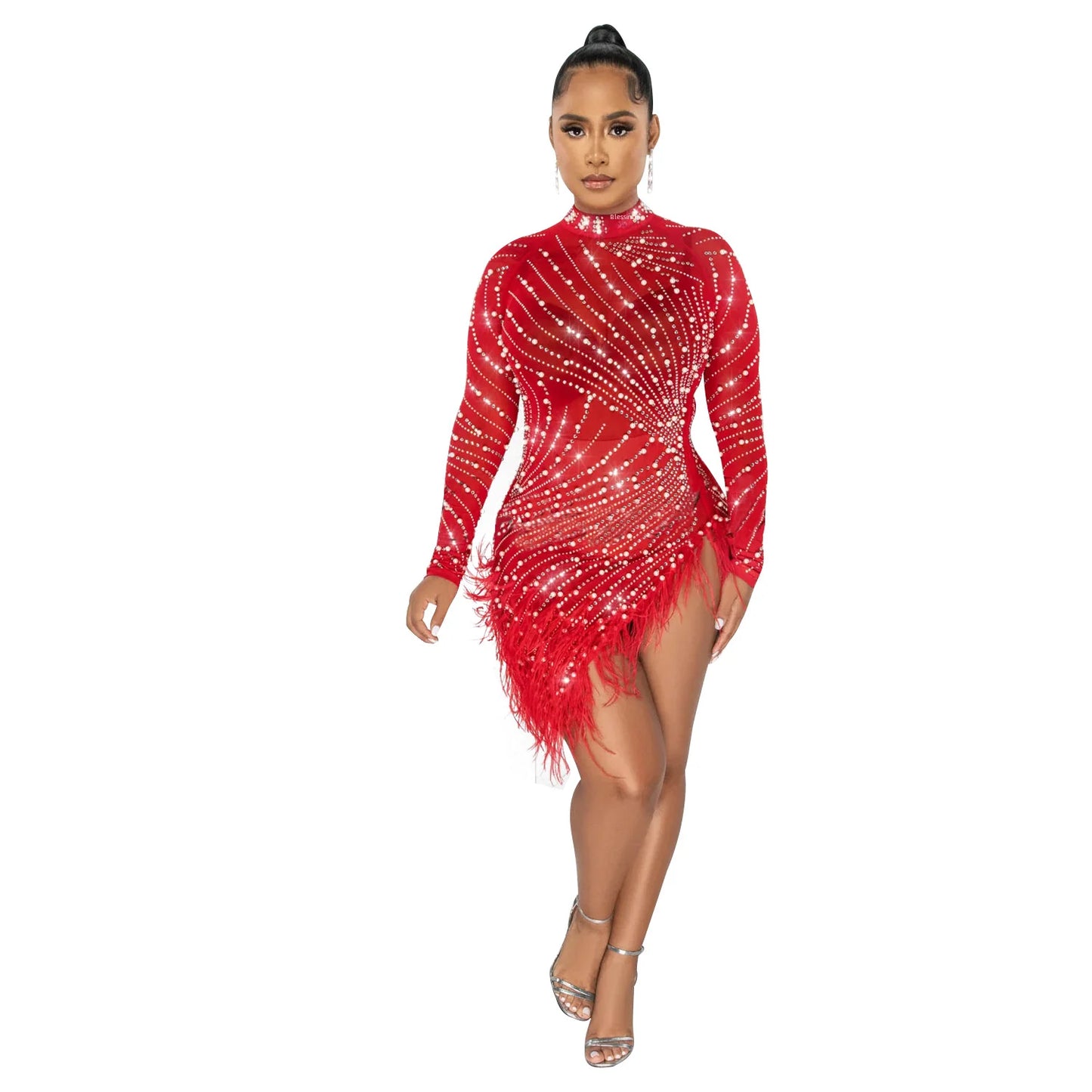 2022 Summer Fashion Sexy Tassel Mesh Embroidered Dress Women Irregular Short Skirt Mid-waist
