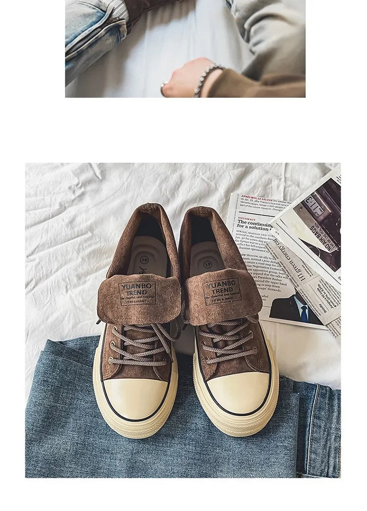 Classic Fashion Skateboarding Shoes for Men Women Comfy Suede Leather High Top Sneakers Men Height-increasing Platform Sneakers
