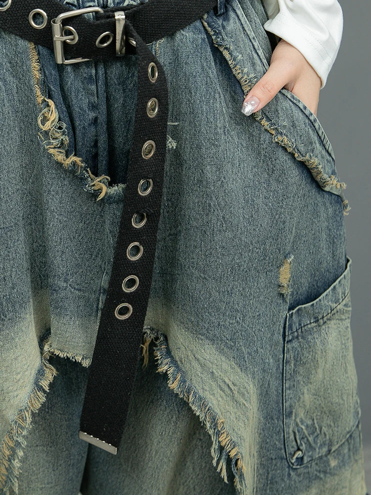 (No Belt)Women Streetwear Pants Set Plus Size White Tassels Tees +2 In 1 Cross Pants Novelty High Street Matching Wear Suit