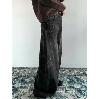 Y2K Spring and Autumn Trendy Straight leg Washed Jeans for Men and Women American Couple Personalized Loose Retro Casual Pants