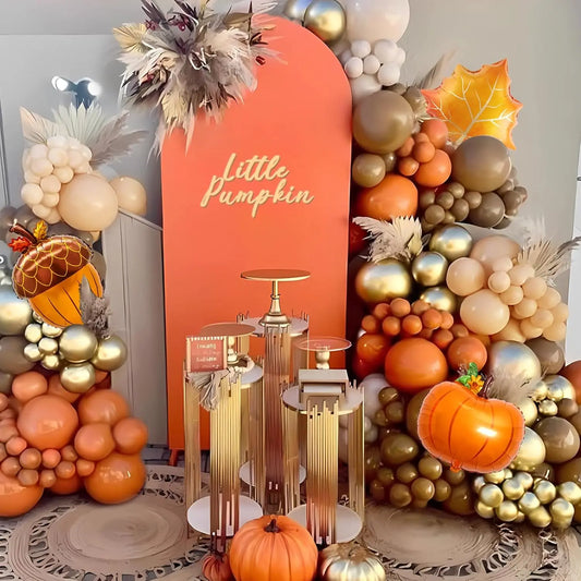 143 PCS Fall Balloon Arch Kit Pumpkin Maple Leaves Pine Cones  for Thanksgiving Autumn Harvest Birthday Party Decorations