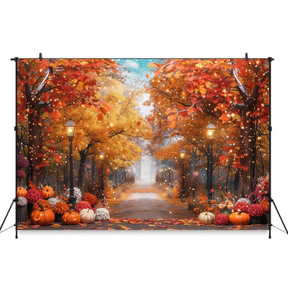 Autumn Photography Background Pumpkin Maple Leaves Street Light Backdrop Decor Family Kid Thanksgiving Day Birthday Photo Studio