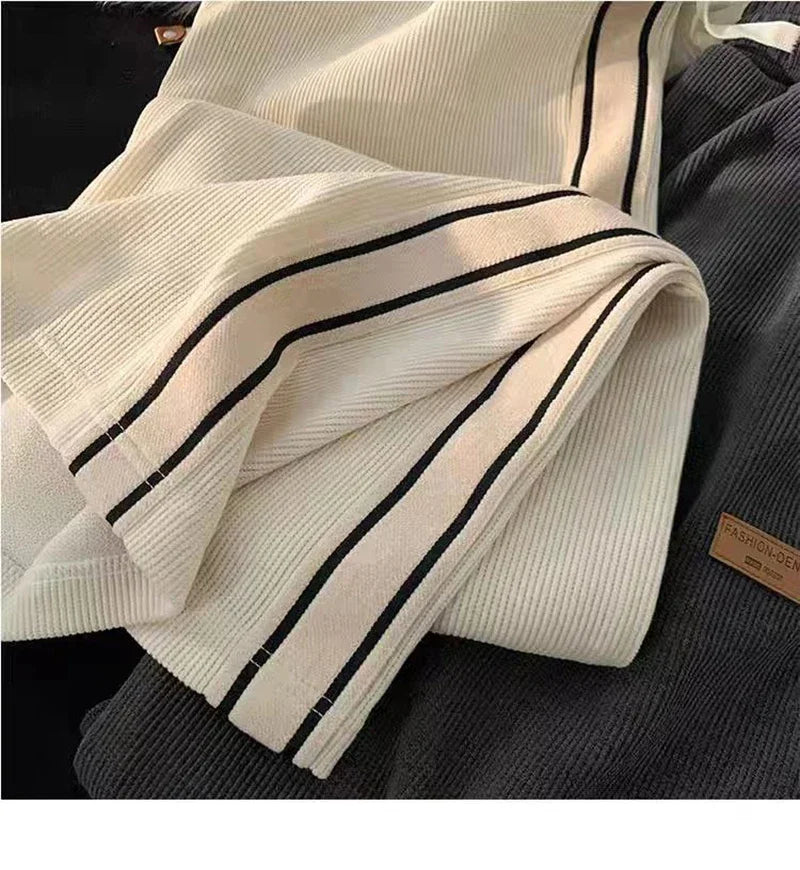 2024 Corduroy Striped Sweatpants Women Streetwear Thick Wide Leg Pants Y2K Harajuku High Waist Joggers Korean Baggy Trousers