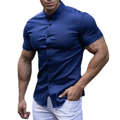Summer Fashion Super Slim Fit Short Sleeve Shirts Men Classic Casual Dress Shirt Male Hipster Relaxed Luxe Formal Shirt