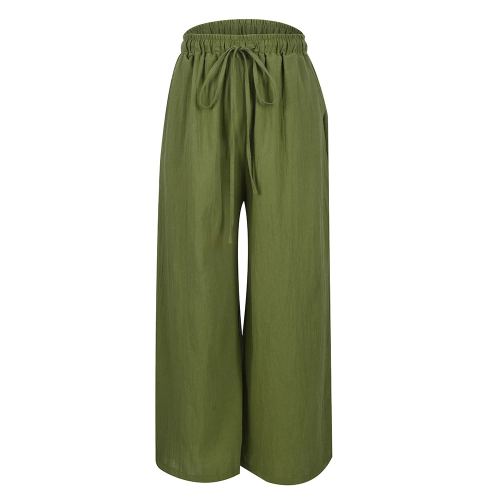3XL 5XL Plus Size High Waist Long Pants for Women Clothing 2024 Summer Solid Casual Wide Leg Trousers Fashion Korean Female Clot