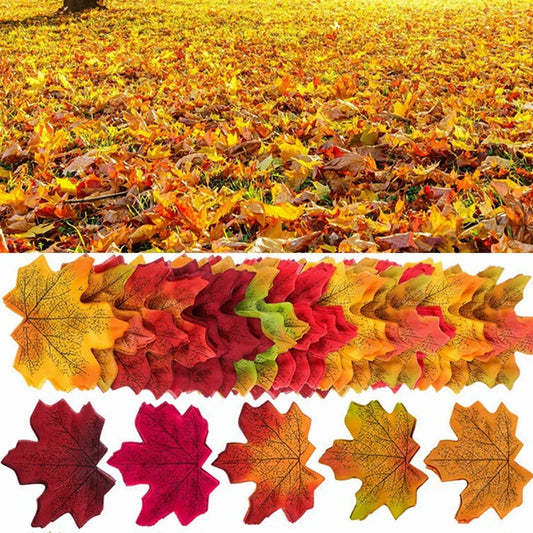 50/100PCS Silk Maple Leaf Artificial Fall Leaves Plants DIY Halloween Christmas Garland Thanksgiving Festival Wedding Decoration