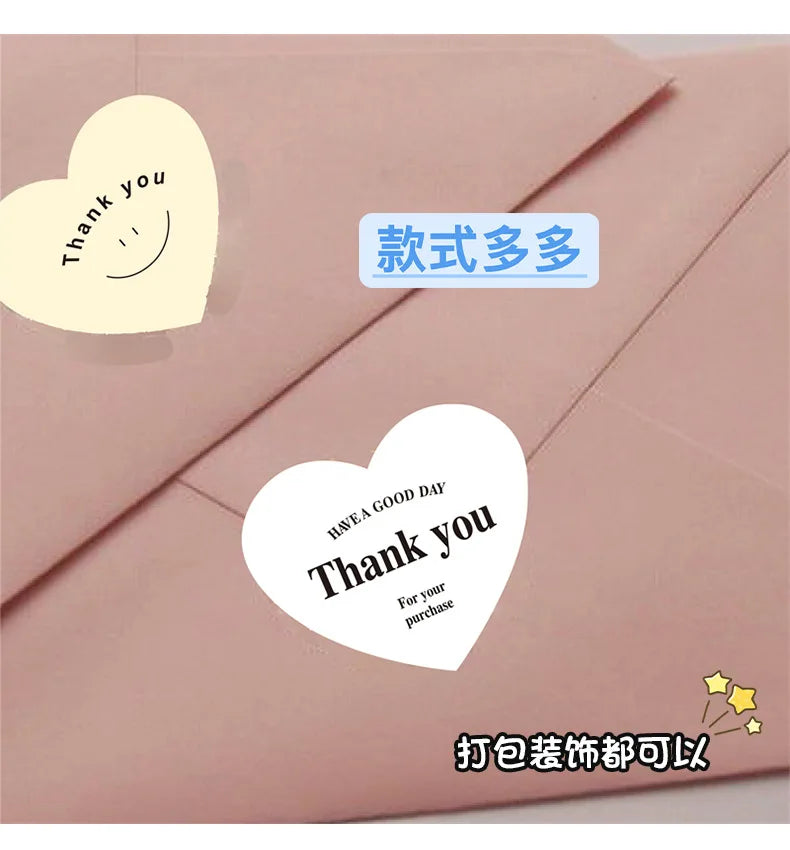 500pcs/roll New Red Heart Thank You Stickers Cute Heart-shaped Decorative Seal Labels for Wedding, Party Gifts, Business Package