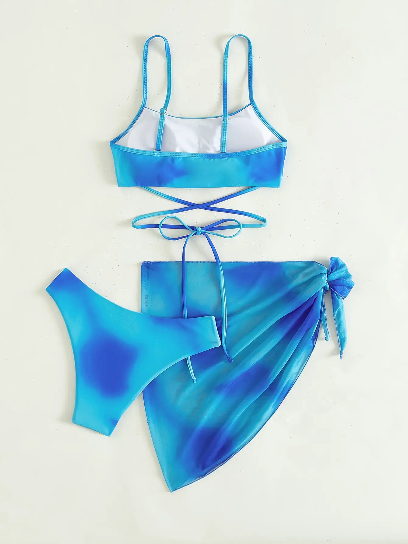 3 Pieces Ombre Lace Up Bikini Swimsuit & Beach Skirt Sexy Swimwear Women 2025 Bathing Swimming Swim Suit Female Summer Beachwear