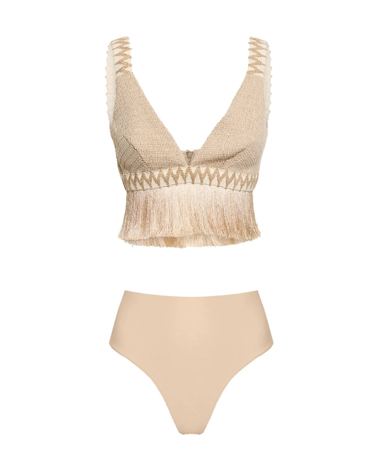 2025 V Neck Fringe Trim Bikini Swimsuit High Waist Swimwear with Skirt for Women Halter Bathing Suits Print Summer Female