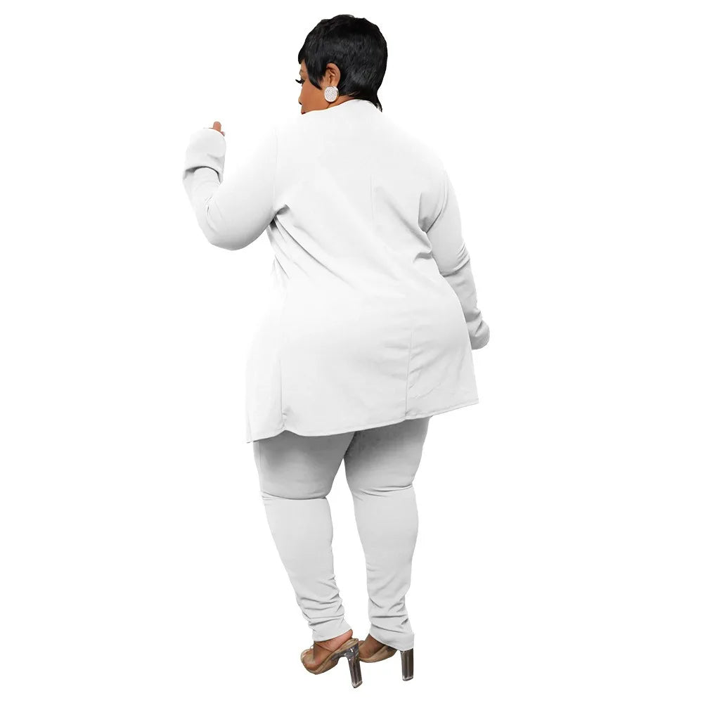 XL-5XL 2024 Winter Women Casual Suits Plus Size Two Piece Sets Solid Color Fashion Business Elegant Pant Suit Dropshipping