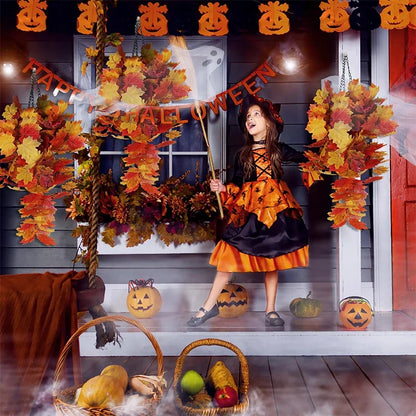 75cm 1PC Artificial Maple Leaf Garland Autumn Leaves Fake Plants for Halloween Thanksgiving Day Indoor Home Garden Decoration