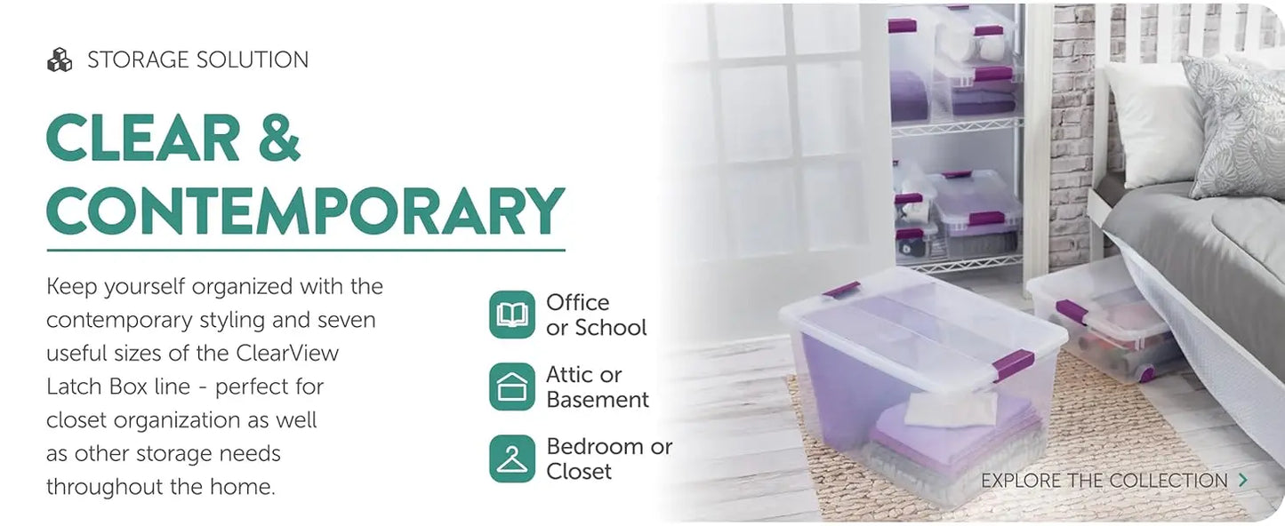 Sterilite 24-Pack 66 Quart ClearView Latch Box, Stackable Organizer Bins with Latching Lids - Clear Plastic Organization Contain