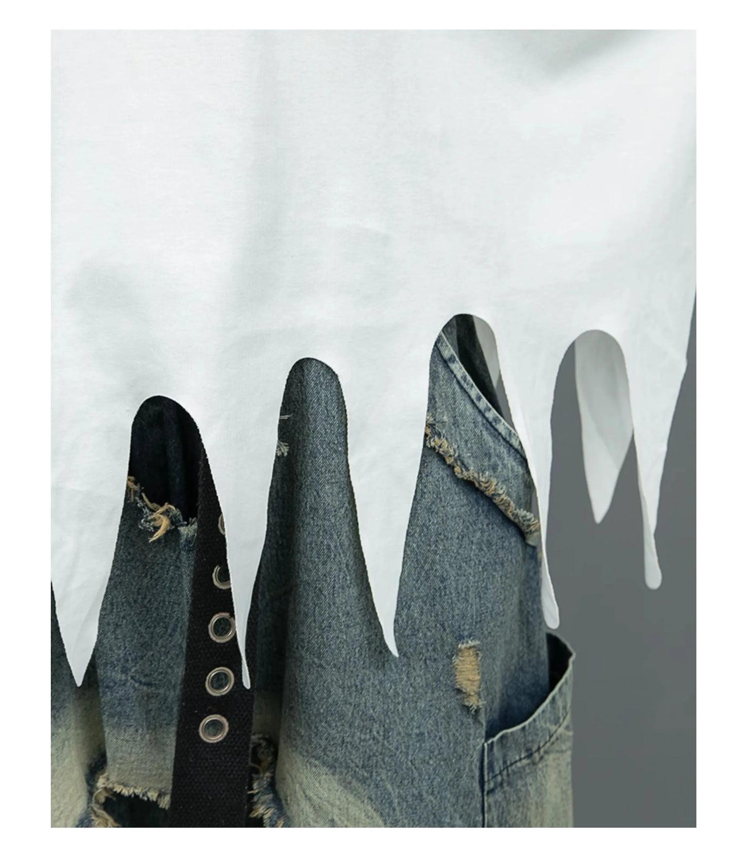 (No Belt)Women Streetwear Pants Set Plus Size White Tassels Tees +2 In 1 Cross Pants Novelty High Street Matching Wear Suit