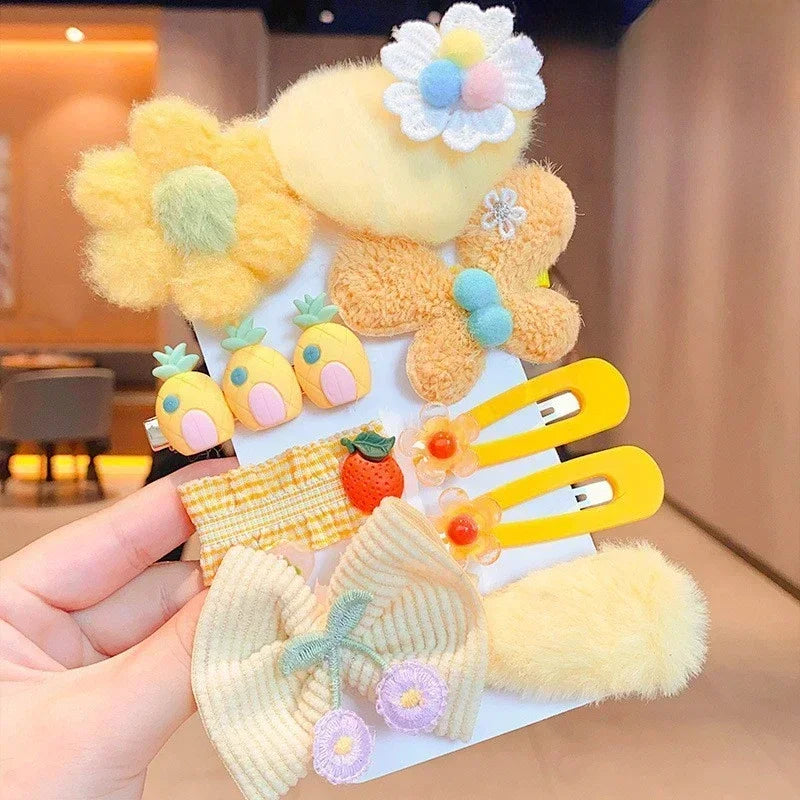 Autumn Winter 8Pcs Kids Hairclip Cartoon Bear Cute Bowknot Baby Princess Hair Accessories Newborn Cream Color Hairclips For Girl