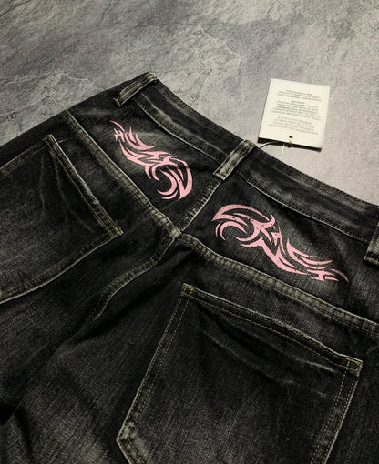Y2K Graffiti Gothic Jeans Loose Punk Print Jeans Retro Street Street Hip Hop  Straight  Pants  High Street Harajuku Couple Pants