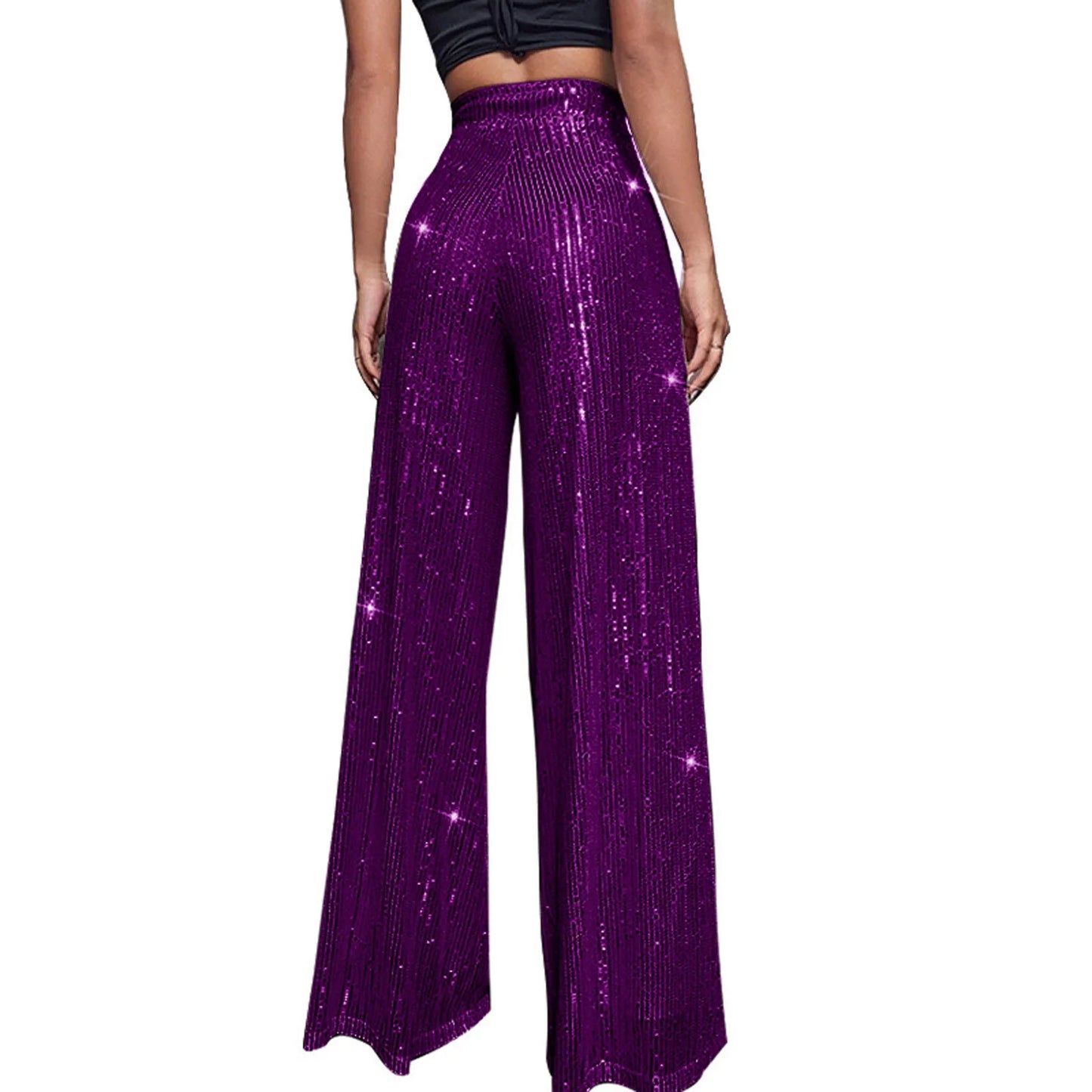 Women's Fashion Solid Color High Waist Sequin Side Zipper Draped Wide Leg Pants Pants for Women Women’s Pants Women’s Pants 2024