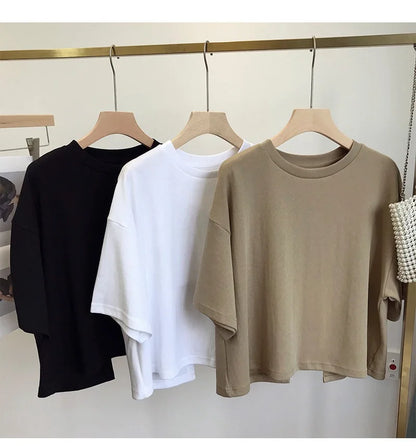 Summer New Ladies Casual Backless T-Shirt 2023 Korean Women Round Neck Loose Sweet Spicy Wind Short-Sleeved Crop Tops