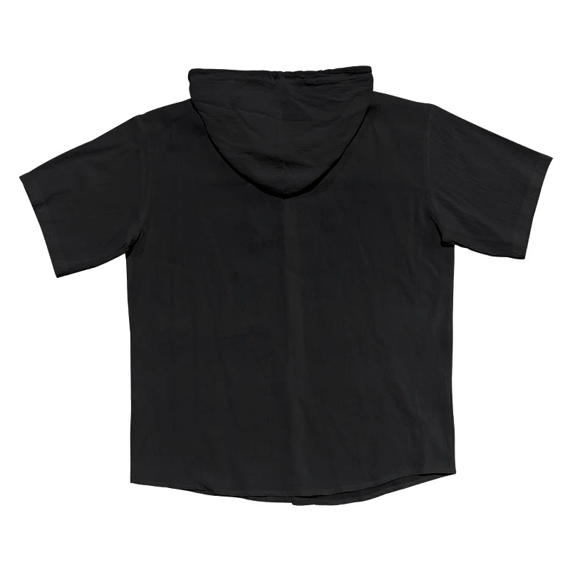 Summer cotton linen men's short sleeved shirt in US size solid color hooded casual T-shirt plus size men's clothing