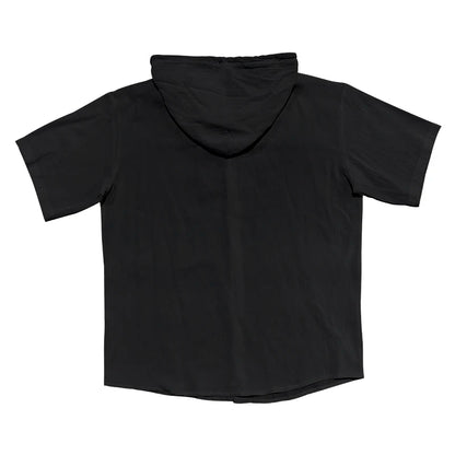 Summer cotton linen men's short sleeved shirt in US size solid color hooded casual T-shirt plus size men's clothing