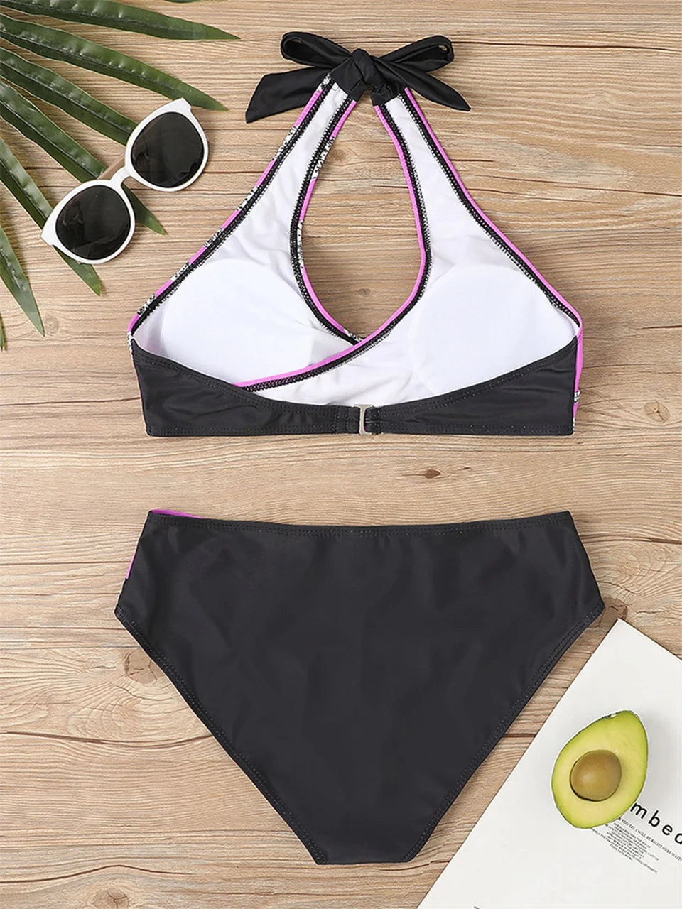 V Neck Bikini Set 2024 Women Stripe Print Patchwork Swimwear Summer Beachwear Swimsuit Female Bathers Bathing Swimming Suit 2XL