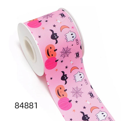 5 Yards Halloween Pumpkin Skeleton Stripe RIP Grosgrain/Satin Ribbon Printed Ribbon For Crafts Decoration Bow 82636