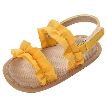 0-18M Baby Cute Preschool Summer Sandals Pleated Upper Princess Casual Soft Rubber Sole Anti Slip Shoes Girl's Walking Shoes