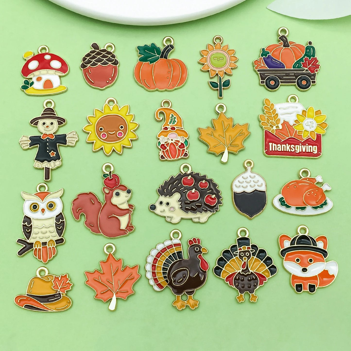 20pcs Thanksgiving Charms Alloy Turkey, Maple Leaf, Pine Cone, Scarecrow, Pumpkin Pendants for DIY Jewelry Making Accessories