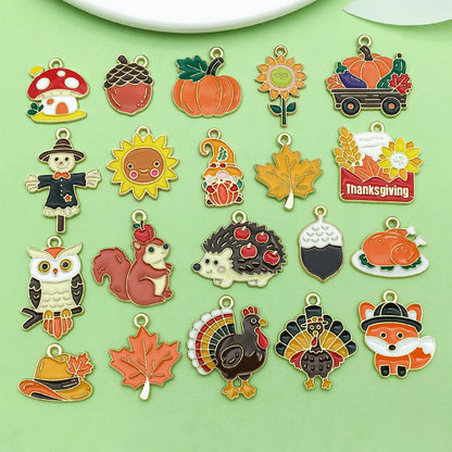 20pcs Thanksgiving Charms Alloy Turkey, Maple Leaf, Pine Cone, Scarecrow, Pumpkin Pendants for DIY Jewelry Making Accessories