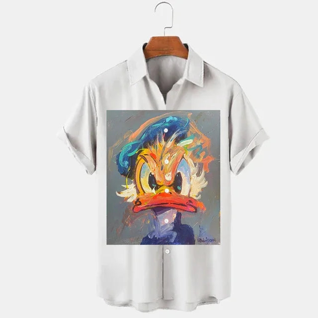 2024 Summer Shirt Disney Trend Fashion Cartoon Interstellar Baby Stitch Harajuku Top Men's Disney Hawaiian Shirts