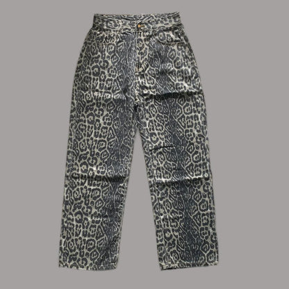 Women's Jeans Leopard High Waist Hip Hop Straight Fashion Pants Streetwear Harajuku Y2K Style Female Wide Leg Denim Trousers