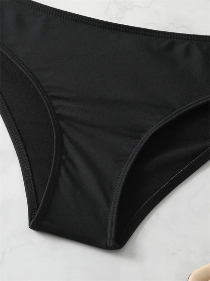 Bikini 2024 New Swimsuit Women Swimwear Solid Black One Shoulder Bikinis Set Bathing Suit Female Two Pieces Beach Wear Biquini