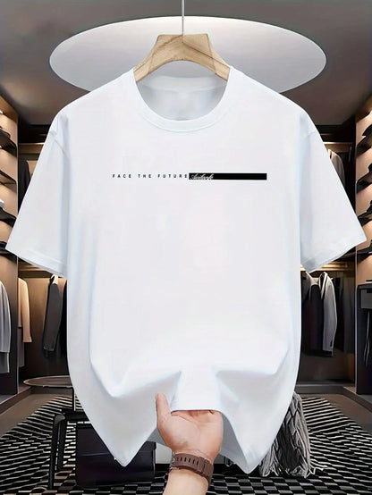 Summer men's 100% cotton casual loose fit large letter print round neck short sleeved T-shirt top High Street Unisex style