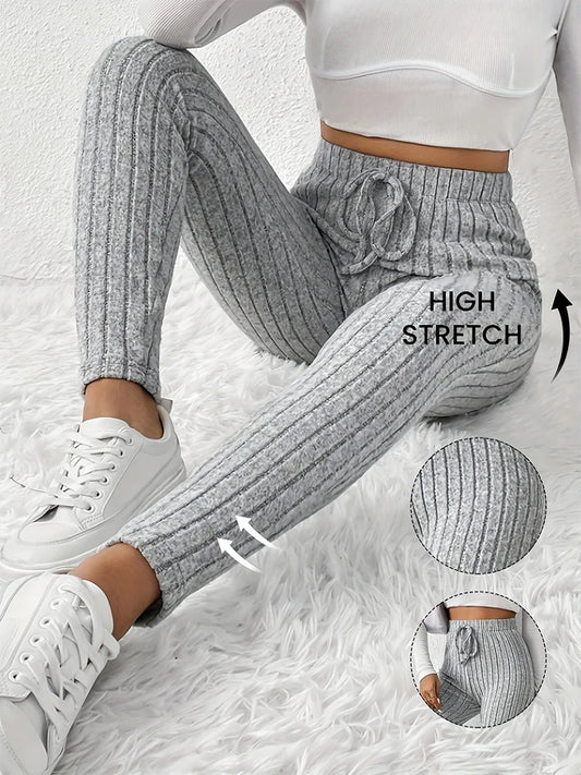 Casual Every Day Stretchy Women Drawstring Leggings High Waist Solid Color Breathable Sports Leggings Soft Comfortable Colthing