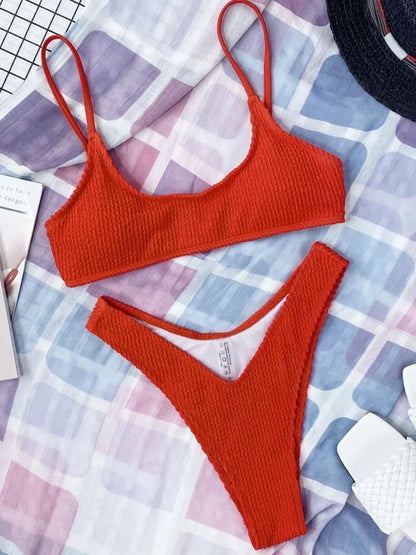 7 Colors Wrinkled Crinkled Triangle Bikini Women Swimwear Female Swimsuit Two-pieces Bikini set Bather Bathing Suit Swim Lady