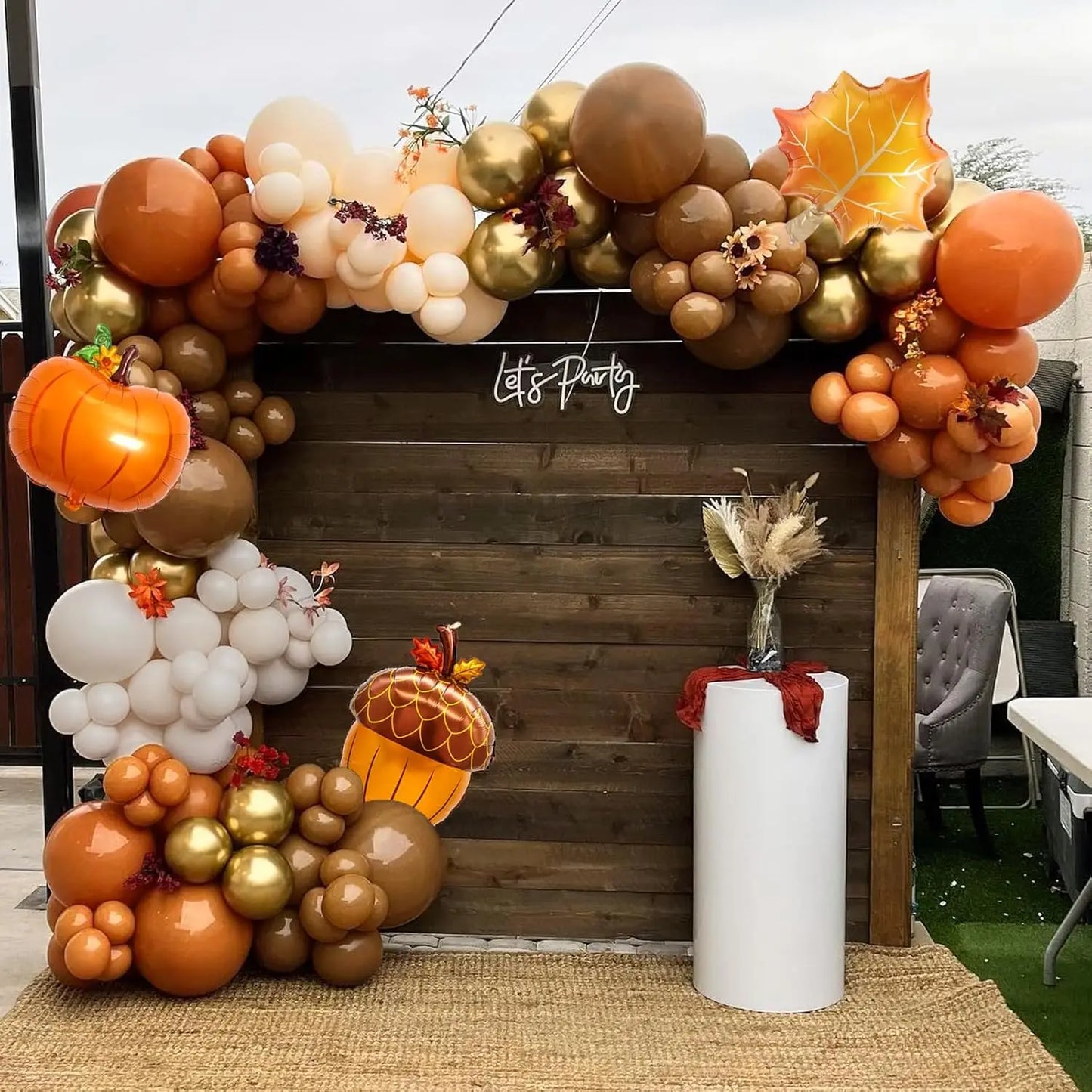 143 PCS Fall Balloon Arch Kit Pumpkin Maple Leaves Pine Cones  for Thanksgiving Autumn Harvest Birthday Party Decorations