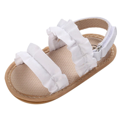 0-18M Baby Cute Preschool Summer Sandals Pleated Upper Princess Casual Soft Rubber Sole Anti Slip Shoes Girl's Walking Shoes