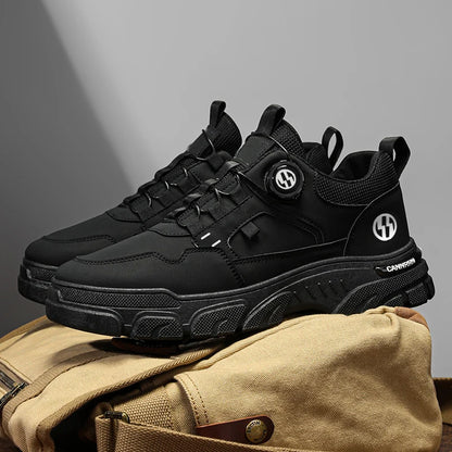 British Style Outdoor Men Work Shoes Rotating Button Fashion Motorcycle Shoes Versatile Men Casual Shoes Comfortable Sport Shoes