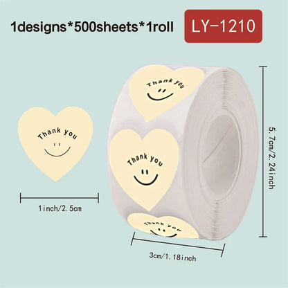 500pcs/roll New Red Heart Thank You Stickers Cute Heart-shaped Decorative Seal Labels for Wedding, Party Gifts, Business Package