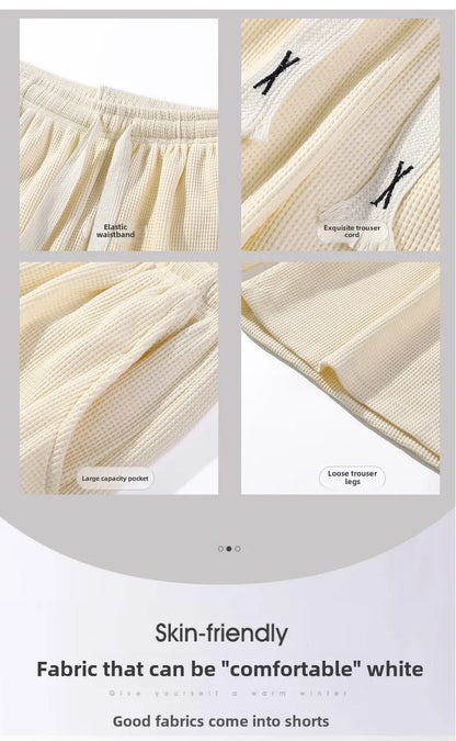 Sports shorts for men in summer  thin ice silk quick drying five quarter pants  fashionable waffle style drawstring shorts