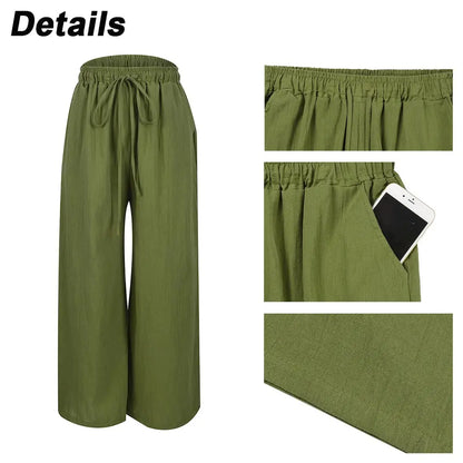 3XL 5XL Plus Size High Waist Long Pants for Women Clothing 2024 Summer Solid Casual Wide Leg Trousers Fashion Korean Female Clot