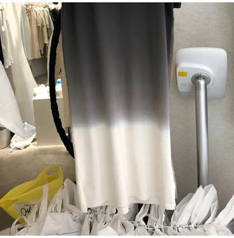 Street Casual Gradient Loose T Shirt Dress Summer New Short Sleeve O-Neck All-match Midi Dress Fashion Trend Women Clothing