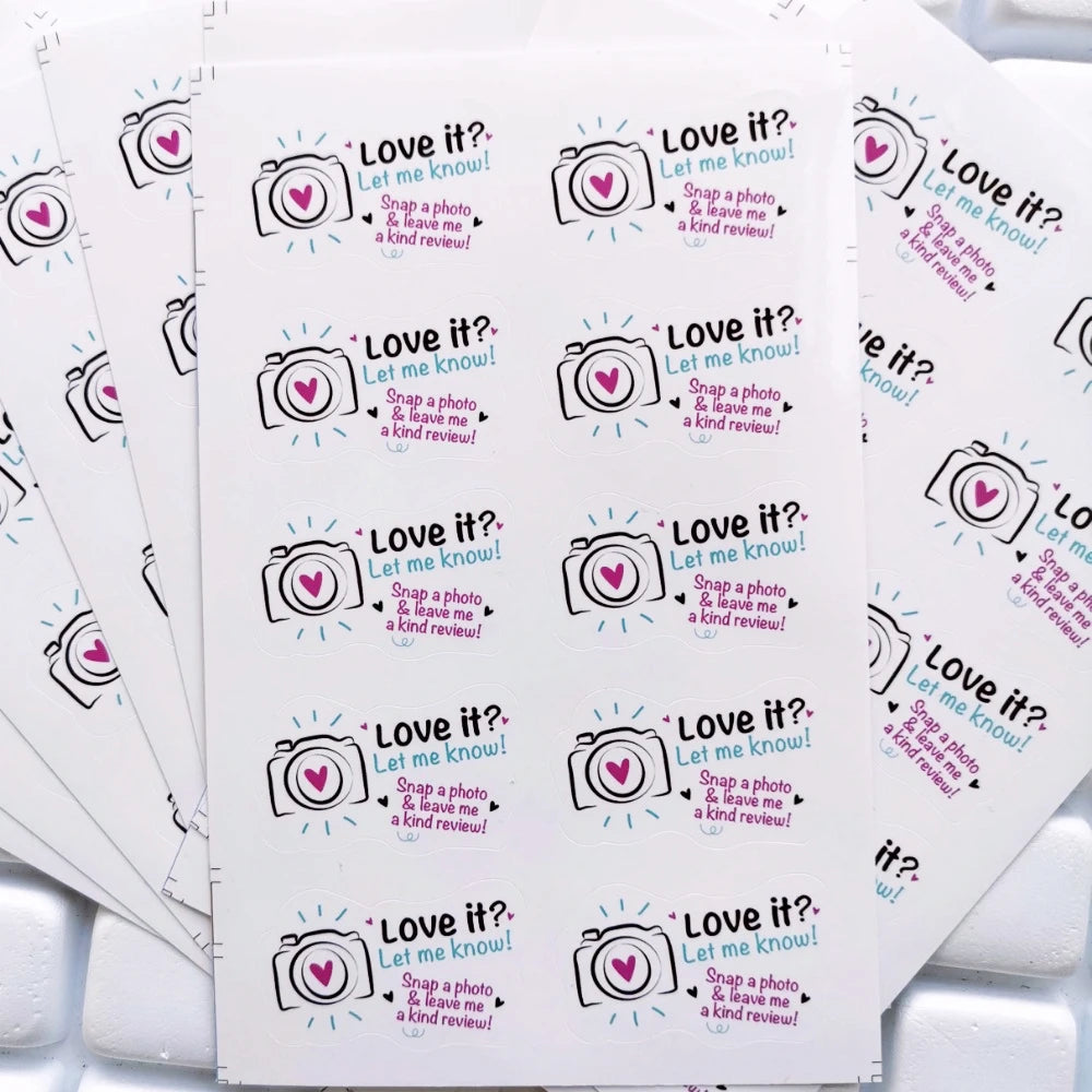 100pcs Love it Let Me Know with Cute Camera Design Stickers 1.6inch Thank You Stickers Bakeries Handmade Small Business Stickers