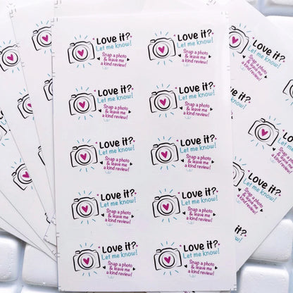 100pcs Love it Let Me Know with Cute Camera Design Stickers 1.6inch Thank You Stickers Bakeries Handmade Small Business Stickers