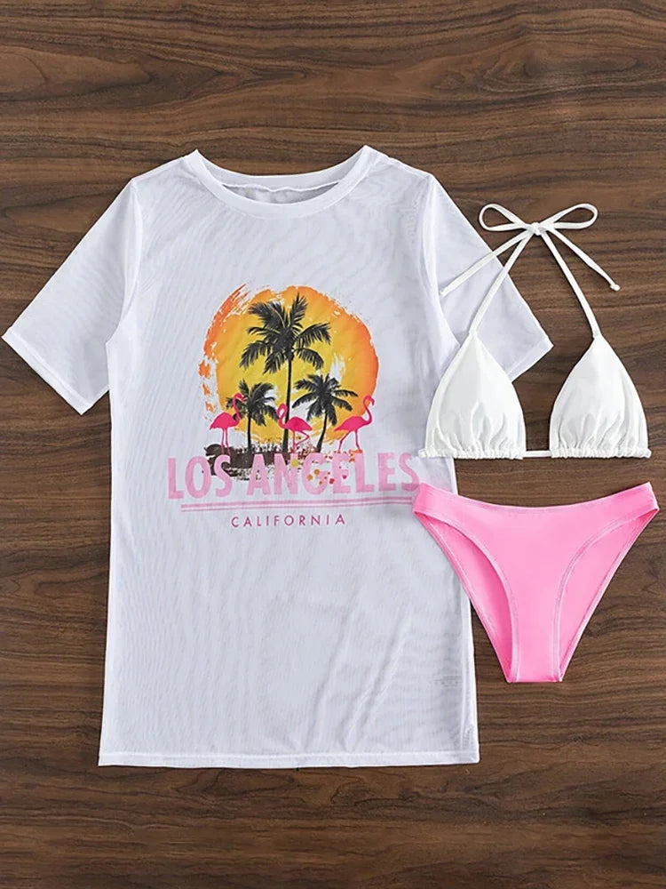 Women Swimwear Bikini 3pcs Set Beachwear Swimsuit Panties Bras Set Female Swimsuit Three-pieces Bikini Set Bather Bathing Suit